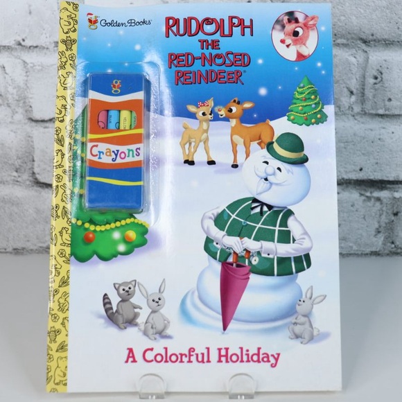 2002 Golden Books Rare Rudolph The Red Nose Reindeer Colouring Book with Crayons - Picture 2 of 10